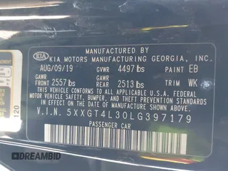 2020 Kia Optima LX z VIN 5XXGT4L30LG397179, wystawiony jako IAAI lot #41687616 z przebiegiem 69 253 mil mil oraz . Historia ofert i sprzedaży dostępna na DreamBid. Obrazek 9.