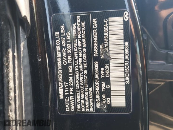2018 Infiniti QX30 Premium with VIN SJKCH5CR1JA059399, listed as a Copart auction lot 59188895 with 122,008 mi miles and Salvage title. Bid and sale history available at DreamBid. Image 14.