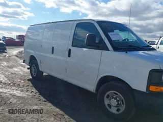2014 Chevrolet Express Cargo Van with VIN 1GCWGFCA2E1148147, listed as a IAAI auction lot 41101132 with 110,648 mi miles. Bid and sale history available at carsss.com. Image 1.