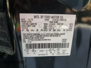 2012 Ford F-150 XL with VIN 1FTEX1EM8CKD95153, listed as a Copart auction lot 47651185 with 118,007 mi miles and Salvage Title. Bid and sale history available at carsss.com. Image 12.