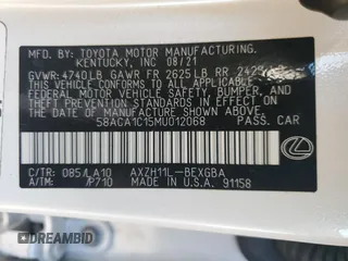 2021 Lexus ES with VIN 58ACA1C15MU012068, listed as a Copart auction lot 78684994 with 68,935 mi miles and Salvage Title. Bid and sale history available at carsss.com. Image 13.