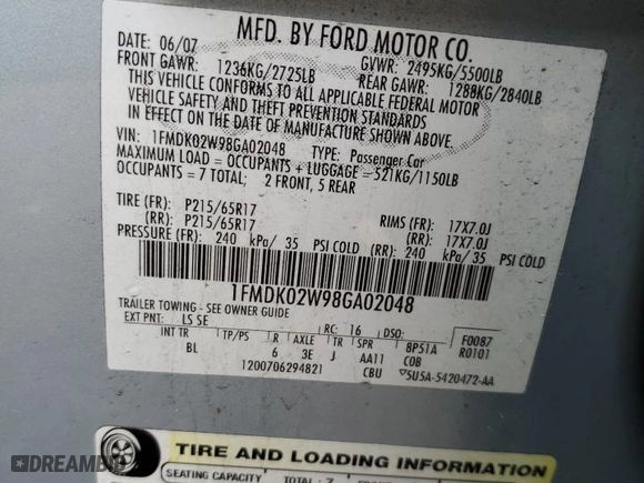 2008 Ford Taurus X SEL with VIN 1FMDK02W98GA02048, listed as a Copart auction lot 52339305 with 193,055 mi miles and Salvage Title. Bid and sale history available at carsss.com. Image 12.