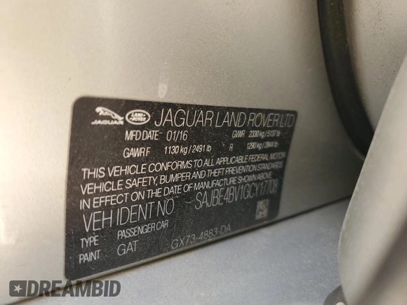 2016 Jaguar XF 35t Prestige with VIN SAJBE4BV1GCY17708, listed as a Copart auction lot 81495844 with 130,321 mi miles and Salvage Title. Bid and sale history available at carsss.com. Image 13.