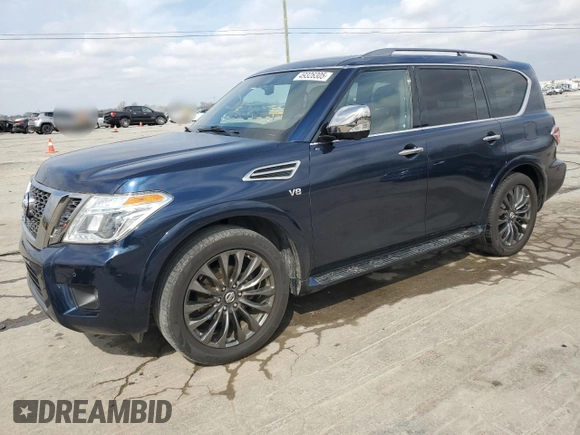 2020 Nissan Armada Platinum z VIN JN8AY2NF4L9360852, wystawiony jako Copart lot #49326305 z przebiegiem 67 569 mil mil oraz Szkoda całkowita • Salvage title. Historia ofert i sprzedaży dostępna na DreamBid. Obrazek 1.