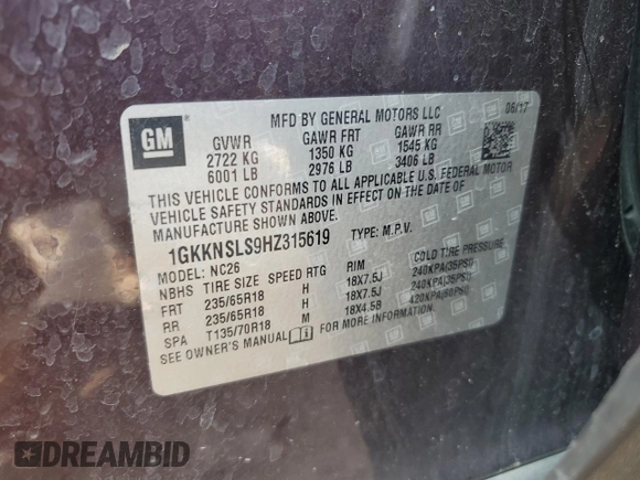 2017 GMC Acadia SLE с VIN 1GKKNSLS9HZ315619, выставлен на аукционе Copart как лот 59476025 с пробегом 137 273 миль миль и Чистый • Clean title. История ставок и продаж доступна на DreamBid. Изображение 13.