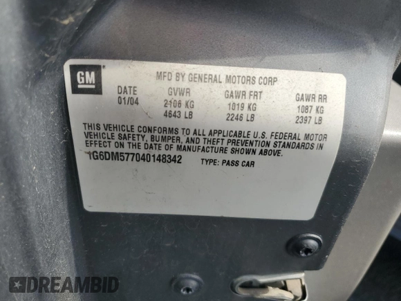 2004 Cadillac CTS with VIN 1G6DM577040148342, listed as a Copart auction lot 74488104 with 210,052 mi miles and Salvage Title. Bid and sale history available at carsss.com. Image 12.
