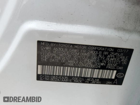 2017 Lexus IS 350 with VIN JTHBE1D27H5030024, listed as a Copart auction lot 49303625 with 81,207 mi miles and Salvage Title. Bid and sale history available at DreamBid. Image 12.