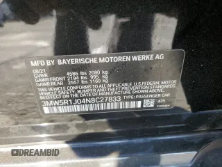 2022 BMW 3 Series 330i with VIN 3MW5R1J04N8C27833, listed as a Copart auction lot 72498634 with 0 mi miles and Salvage Title. Bid and sale history available at carsss.com. Image 14.