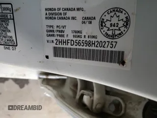 2008 Acura CSX z VIN 2HHFD56598H202757, wystawiony jako Copart lot #49389465 z przebiegiem 155 893 mil mil oraz Szkoda całkowita • Salvage title. Historia ofert i sprzedaży dostępna na DreamBid. Obrazek 12.