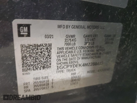 2021 Chevrolet Silverado 1500 LT with VIN 1GCPYDEK4MZ288423, listed as a Copart auction lot 79957214 with 66,136 mi miles and Salvage Title. Bid and sale history available at carsss.com. Image 14.