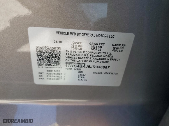 2018 Cadillac Escalade Luxury with VIN 1GYS4BKJ5JR336667, listed as a Copart auction lot 68766064 with 56,277 mi miles and Salvage Title. Bid and sale history available at carsss.com. Image 14.