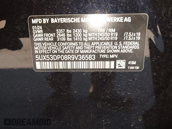 2024 BMW X3 xDrive30i z VIN 5UX53DP08R9V36583, wystawiony jako IAAI lot #42128986 z przebiegiem 9 mil mil oraz . Historia ofert i sprzedaży dostępna na DreamBid. Obrazek 9.