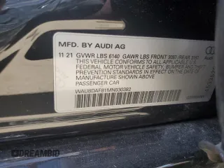 2021 Audi A8 with VIN WAU8DAF81MN030382, listed as a Copart auction lot 57970674 with 36,071 mi miles and Salvage Title. Bid and sale history available at carsss.com. Image 12.