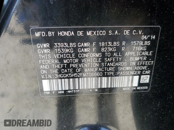 2015 Honda Fit LX with VIN 3HGGK5H52FM706660, listed as a Copart auction lot 60261745 with 118,954 mi miles and Salvage title. Bid and sale history available at DreamBid. Image 13.