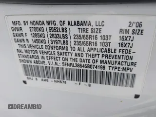 2006 Honda Odyssey EX-L with VIN 5FNRL38646B074198, listed as a IAAI auction lot 41926168 with 146,433 mi miles. Bid and sale history available at carsss.com. Image 9.