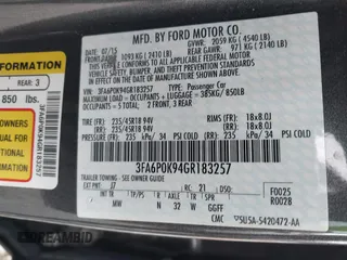 2016 Ford Fusion Titanium with VIN 3FA6P0K94GR183257, listed as a IAAI auction lot 41374728 with 67,780 mi miles and . Bid and sale history available at carsss.com. Image 9.