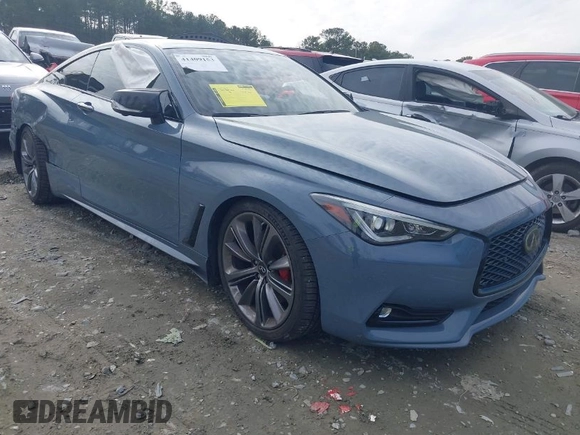 2021 Infiniti Q60 Red Sport 400 with VIN JN1FV7LKXMM530401, listed as a IAAI auction lot 41409153 with 31,247 mi miles and . Bid and sale history available at DreamBid. Image 1.