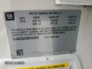 2011 Buick LaCrosse CXL with VIN 1G4GC5GC8BF225801, listed as a Copart auction lot 47377985 with 100,620 mi miles and Salvage title. Bid and sale history available at DreamBid. Image 12.