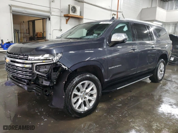 2023 Chevrolet Suburban Premier with VIN 1GNSKFKD4PR472673, listed as a Copart auction lot 44791255 with 33,385 mi miles and Salvage Title. Bid and sale history available at carsss.com. Image 1.