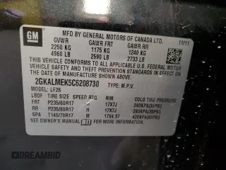 2012 GMC Terrain SLE-1 with VIN 2GKALMEK5C6208730, listed as a Copart auction lot 59899075 with 147,124 mi miles and Salvage title. Bid and sale history available at DreamBid. Image 13.