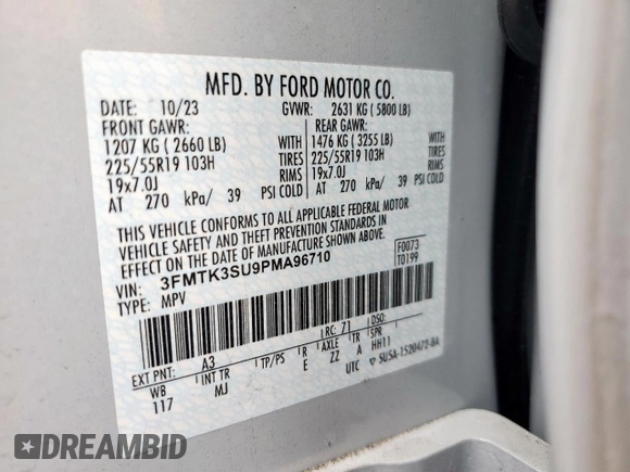 2023 Ford Mustang Mach-E Premium with VIN 3FMTK3SU9PMA96710, listed as a Copart auction lot 57394305 with 12,291 mi miles and Salvage title. Bid and sale history available at DreamBid. Image 14.