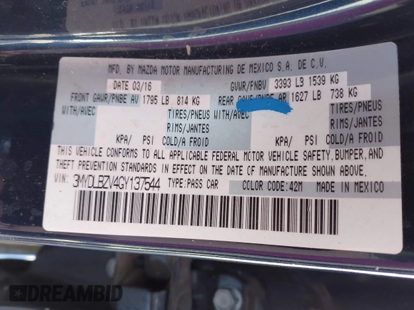 2016 Scion iA with VIN 3MYDLBZV4GY137544, listed as a IAAI auction lot 42137276 with 103,176 mi miles. Bid and sale history available at carsss.com. Image 9.