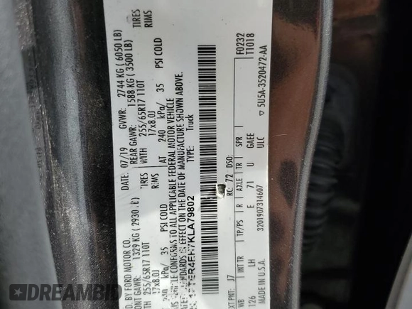 2019 Ford Ranger XL с VIN 1FTER4EH7KLA79802, выставлен на аукционе Copart как лот 57185655 с пробегом 84 395 миль миль и Списание • Salvage title. История ставок и продаж доступна на DreamBid. Изображение 12.
