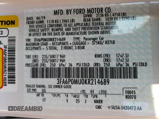 2019 Ford Fusion Hybrid SEL with VIN 3FA6P0MU0KR214689, listed as a Copart auction lot 39128013 with 51,443 mi miles. Bid and sale history available at carsss.com. Image 12.