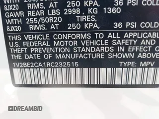 2024 Volkswagen Atlas SEL with VIN 1V2BE2CA1RC232515, listed as a IAAI auction lot 40441892 with 3,641 mi miles and . Bid and sale history available at DreamBid. Image 9.
