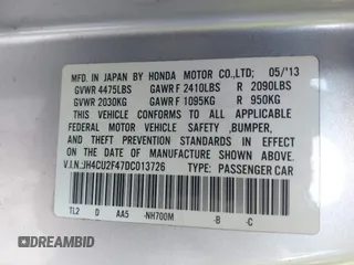 2013 Acura TSX z VIN JH4CU2F47DC013726, wystawiony jako IAAI lot #42234795 z przebiegiem 150 699 mil mil oraz . Historia ofert i sprzedaży dostępna na DreamBid. Obrazek 9.