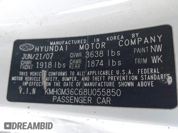 2008 Hyundai Accent GS with VIN KMHCM36C68U055850, listed as a IAAI auction lot 41590651 with 198,827 mi miles. Bid and sale history available at carsss.com. Image 9.