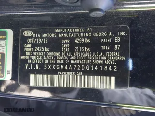 2013 Kia Optima LX with VIN 5XXGM4A72DG141842, listed as a IAAI auction lot 41758919 with 153,114 mi miles. Bid and sale history available at carsss.com. Image 9.