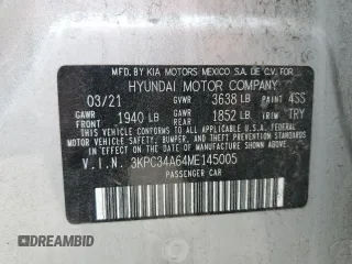 2021 Hyundai Accent Limited with VIN 3KPC34A64ME145005, listed as a Copart auction lot 85320034 with 43,701 mi miles and Salvage Title. Bid and sale history available at carsss.com. Image 15.