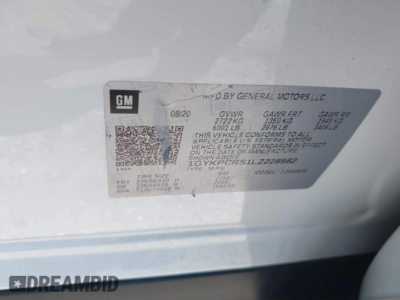 2020 Cadillac XT6 FWD Premium Luxury z VIN 1GYKPCRS1LZ228982, wystawiony jako IAAI lot #41975364 z przebiegiem 84 803 mil mil oraz . Historia ofert i sprzedaży dostępna na DreamBid. Obrazek 9.