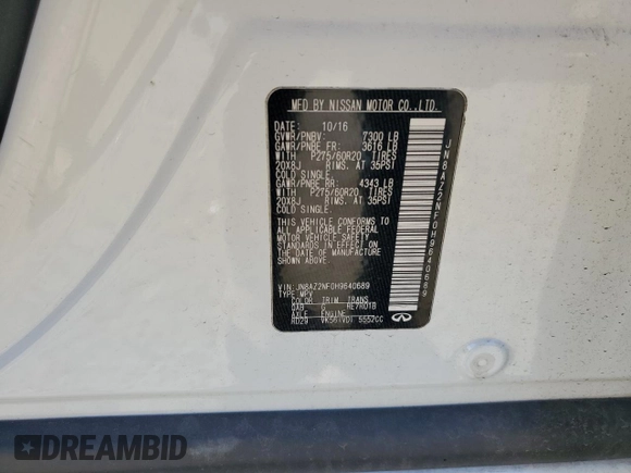 2017 Infiniti QX80 z VIN JN8AZ2NF0H9640689, wystawiony jako Copart lot #41793585 z przebiegiem 176 473 mil mil oraz Szkoda całkowita • Salvage title. Historia ofert i sprzedaży dostępna na DreamBid. Obrazek 15.