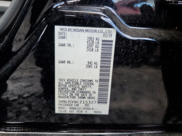 2019 Nissan Altima SR with VIN 1N4BL4CV1KC215327, listed as a Copart auction lot 48922465 with 83,338 mi miles and Salvage Title. Bid and sale history available at carsss.com. Image 13.