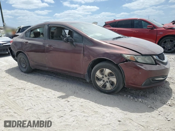 2013 Honda Civic LX with VIN 19XFB2F56DE054256, listed as a Copart auction lot 54928335 with 138,425 mi miles and Salvage title. Bid and sale history available at DreamBid. Image 4.
