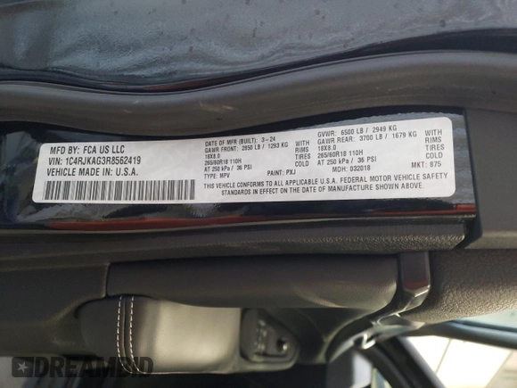 2024 Jeep Grand Cherokee Altitude X with VIN 1C4RJKAG3R8562419, listed as a Copart auction lot 83602564 with 5,419 mi miles and Salvage title. Bid and sale history available at DreamBid. Image 13.