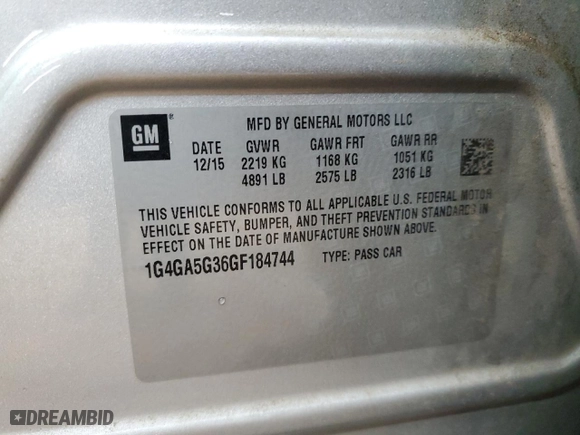 2016 Buick LaCrosse with VIN 1G4GA5G36GF184744, listed as a Copart auction lot 47794145 with 96,221 mi miles and Salvage Title. Bid and sale history available at carsss.com. Image 14.
