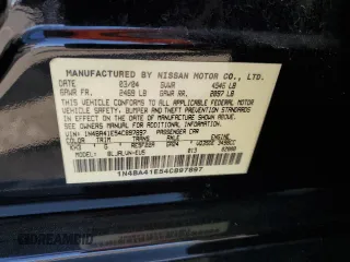 2004 Nissan Maxima SE with VIN 1N4BA41E54C897897, listed as a Copart auction lot 72683104 with 156,266 mi miles and Salvage Title. Bid and sale history available at carsss.com. Image 14.