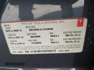 2016 Tesla Model X 70D with VIN 5YJXCBE2XGF006279, listed as a IAAI auction lot 41712973 with 88,398 mi miles and . Bid and sale history available at DreamBid. Image 9.
