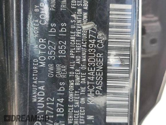 2013 Hyundai Accent GLS with VIN KMHCT4AE3DU394772, listed as a Copart auction lot 53998105 with 130,026 mi miles and Salvage Title. Bid and sale history available at carsss.com. Image 12.