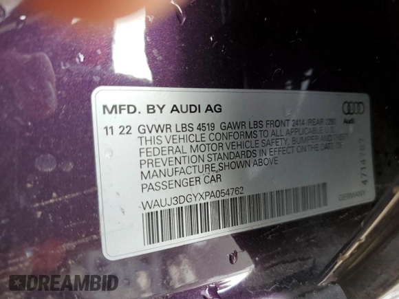 2023 Audi S3 Prestige z VIN WAUJ3DGYXPA054762, wystawiony jako Copart lot #55529074 z przebiegiem 13 684 mil mil oraz Szkody całkowita. Historia ofert i sprzedaży dostępna na DreamBid. Obrazek 12.