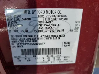 2005 Ford F-150 XLT with VIN 1FTPX12535NB09877, listed as a Copart auction lot 64126145 with 72,004 mi miles and Non repairable. Bid and sale history available at DreamBid. Image 12.