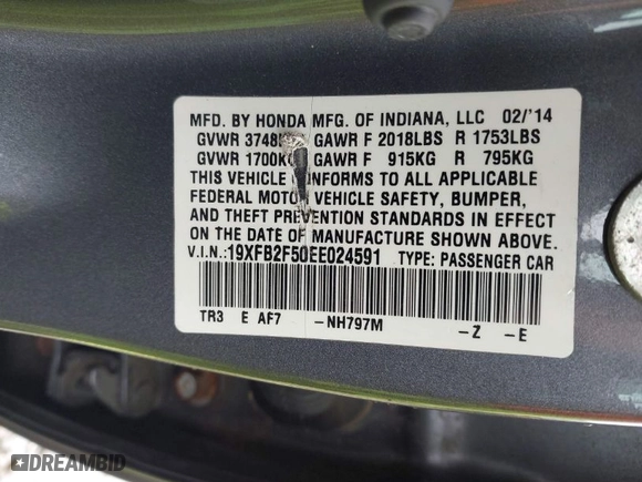 2014 Honda Civic Sedan LX with VIN 19XFB2F50EE024591, listed as a IAAI auction lot 41909219 with 118,233 mi miles. Bid and sale history available at carsss.com. Image 9.