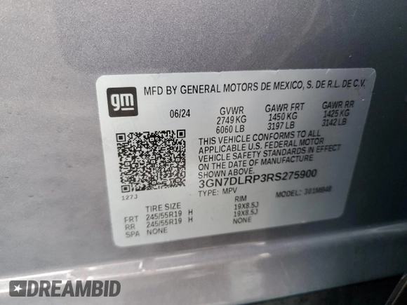 2024 Chevrolet Equinox EV LT with VIN 3GN7DLRP3RS275900, listed as a Copart auction lot 46963625 with 4,485 mi miles and Salvage Title. Bid and sale history available at DreamBid. Image 13.