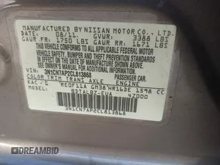 2012 Nissan Versa SL with VIN 3N1CN7AP2CL813868, listed as a IAAI auction lot 41512718 with 88,318 mi miles. Bid and sale history available at carsss.com. Image 9.