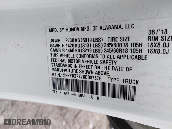 2019 Honda Ridgeline RTL-E z VIN 5FPYK3F77KB007879, wystawiony jako IAAI lot #41697569 z przebiegiem 80 215 mil mil oraz . Historia ofert i sprzedaży dostępna na DreamBid. Obrazek 9.
