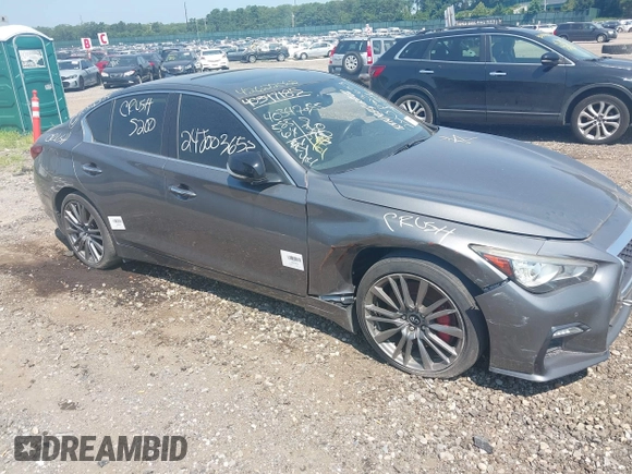 2018 Infiniti Q50 Red Sport 400 with VIN JN1FV7AP7JM461628, listed as a IAAI auction lot 42622062 with 58,561 mi miles and . Bid and sale history available at DreamBid. Image 6.