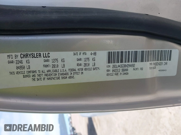 2008 Dodge Charger with VIN 2B3LA43G38H294092, listed as a IAAI auction lot 39189007 with Not provided miles and . Bid and sale history available at DreamBid. Image 9.